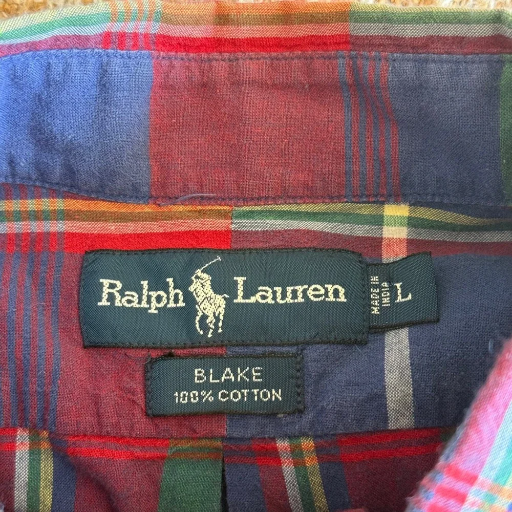Polo Ralph Lauren Blake Mens Large Short Sleeve Plaid Button Down Shirt Blue Red